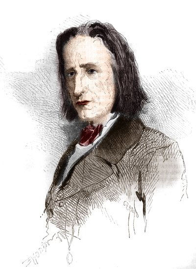 Retrato de Franz Liszt (1811-1886), compositor y pianista húngaro. Grabado de 1865-1866 de French School