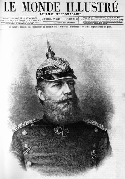 Retrato de Federico III de Prusia (1831-1888) en “El Mundo Ilustre” en 1888. de French School