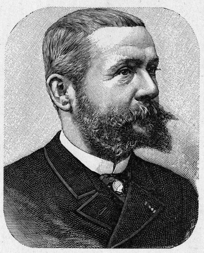 Retrato de Gaston Tissandier (1843 - 1899), aeronauta francés - en "Álbum de Ciencia; eruditos ilustres; Grandes descubrimientos" 1896 de French School