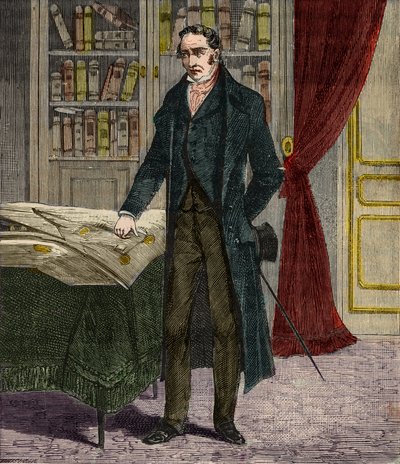 Retrato de George Stephenson (1781-1848), ingeniero británico y pionero de las locomotoras ferroviarias. de French School