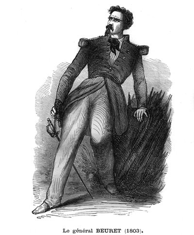Retrato de Georges Beuret, General de Brigada francés (1803-1859), oficial de la Legión de Honor. Grabado en "Les Illustrations De L