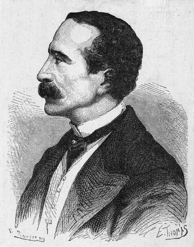 Retrato de Georges Bonelli, el inventor del telégrafo tipográfico - en "Álbum de Ciencia; eruditos ilustres; Grandes descubrimientos" 1896 de French School