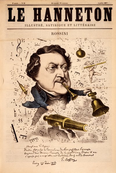 Retrato de Gioacchino Rossini (1792-1868) - en “Le Hanneton” del 04/07/1867 de French School