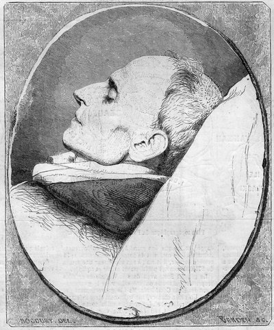 Retrato de Henri Lacordaire (1802-1861). Sacerdote y dominico francés, en su lecho de muerte. Grabado en Le Monde Illustré n°243 del 7 de diciembre de 1861 de French School