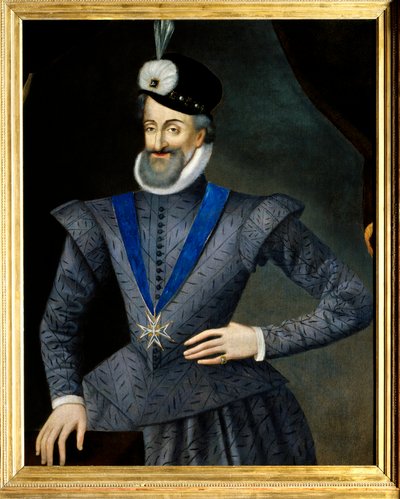 Retrato de Enrique IV (1553-1610) Rey de Francia. Lleva el collar de la insignia de la Orden del Espíritu Santo. Pintura anónima francesa del siglo XVII. Mención obligatoria: Sully sur Loi de French School