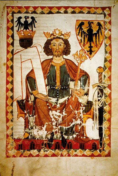 Retrato de Enrique VI (1165-97), rey de Alemania, de Sicilia y emperador del Sacro Imperio Romano Germánico. Miniatura del Códice "Manesse" de French School