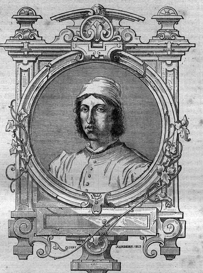 Retrato de Herimar, abad de Saint Denis de Reims (murió en 1070). Grabado en “Histoire des papes-rois-reinas-et-empereurs a través de los siglos” de Maurice Lachatre de French School