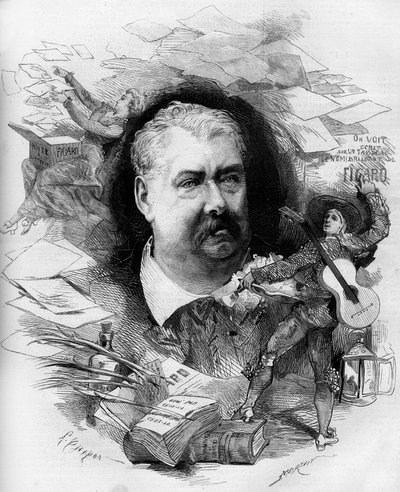 Retrato de Hippolyte de Villemessant (1810-1879), periodista francés, fundador del "Figaro". Grabado en "Le Monde Illustré" n°1151 del 19 de abril de 1879 de French School