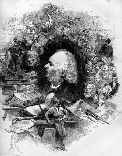 Retrato de Honoré Daumier (1808-1879), caricaturista, pintor y dibujante francés. Grabado en “Le Monde Illustré” n°1143 del 22 de febrero de French School