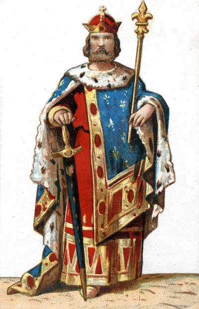 Retrato de Hugo I Capeto (c. 941 - 996), Duque de Francia y luego Rey de Francia. Cromolitografía de finales del siglo XIX. de French School