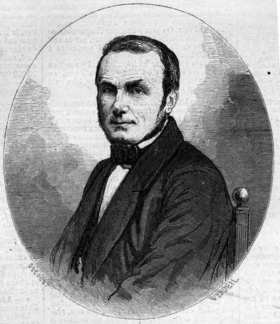 Retrato de Isidore Geoffroy Saint Hilaire (1805-1861), zoólogo francés, hijo de Étienne Geoffroy Saint-Hilaire. Grabado en “Le Monde Illustré” n°241 del 23 de noviembre de French School