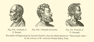 Retrato de J. Daurat, Retrato de Jodelle, Retrato de P. Ronsard (grabado) de French School