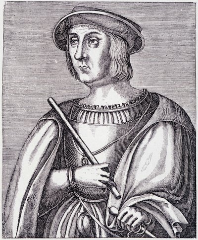 Retrato de Jacques II de Chabannes (La Palice) (1470-1525) grabado de "Louis XII et Anne de Bretagne" de Paul Lacroix, ed. Georges Hurtrel de French School