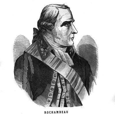 Retrato de Jean Baptiste Donatien de Vimeur, Conde de Rochambeau (1725-1807), mariscal de Francia. Grabado en "Les Illustrations De L