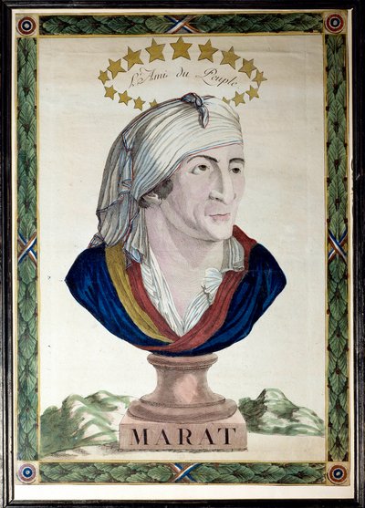 Retrato de Jean Paul Marat, médico, periodista y político francés (1743-1793), el amigo del pueblo. Aguafuerte con agua fuerte y buril del siglo XVIII. París, Museo Carnavalet. de French School