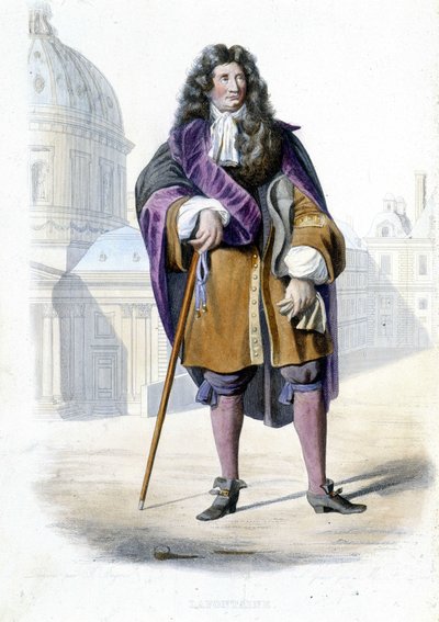 Retrato de Jean de La Fontaine, escritor francés (1621-1695) - en Ed. Mennechet, "Le Plutarque français" de French School
