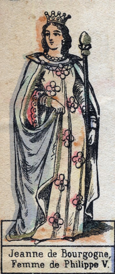 Retrato de Juana de Borgoña (ca. 1291-1330), esposa de Felipe V de Francia. (dinastía de los Capetos). Ilustración de finales del siglo XIX de French School