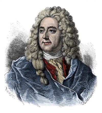 Retrato de John Law (1671 - 1729) Controlador Financiero, responsable escocés de la bancarrota (Evento de La Rue Quincampoix) - grabado de “L