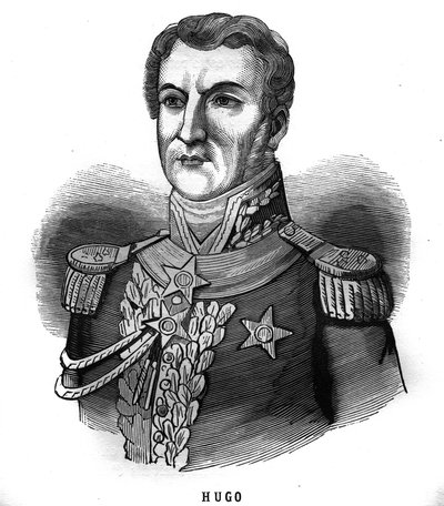 Retrato de Joseph Léopold Sigisbert Hugo (1773-1828), General del Primer Imperio, padre de Victor Hugo. Grabado en "Les Illustrations De L
