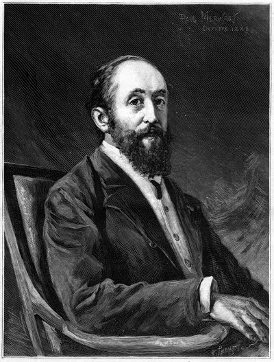 Retrato de Jules Claretie (1840-1913), novelista francés y miembro de la academia francesa entre 1888 y 1913, en "El Mundo Ilustrado" de French School
