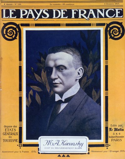 Retrato de Kerensky, portada de la revista francesa Le Pays de France, 4 de octubre de 1917 de French School