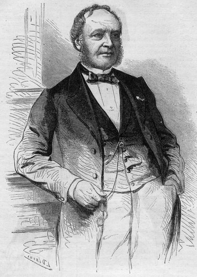 Retrato de Louis Christophe Francois Hachette (1800-1864), editor francés. Grabado en “Le Monde Illustré” n°383 del 13 de agosto de 1864. de French School