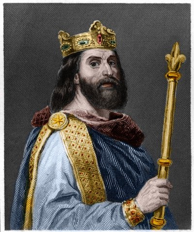 Retrato de Luis II el Tartamudo o el Holgazán (846 - 879), Rey de Francia - en “Histoire des Français” por Lavallée, grabado, s.d. de French School