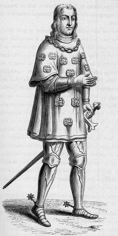 Retrato de Louis de Malet, señor de Graville (ca. 1441-ca. 1519), almirante de Francia en 1487, en traje de guerra y torneo. Grabado en “La Marina y las colonias: comercio” de French School