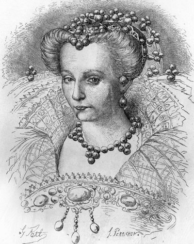 Retrato de Louise de Lorraine (1553-1601), esposa de Enrique III. En “Histoire Populaire de la France”, sd. circa 1885. Grabado de French School