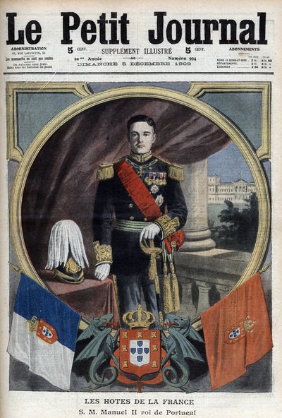 Retrato de Manuel II Rey de Portugal (1889-1932) durante su visita a París - "Le Petit Journal" del 5 de diciembre de French School