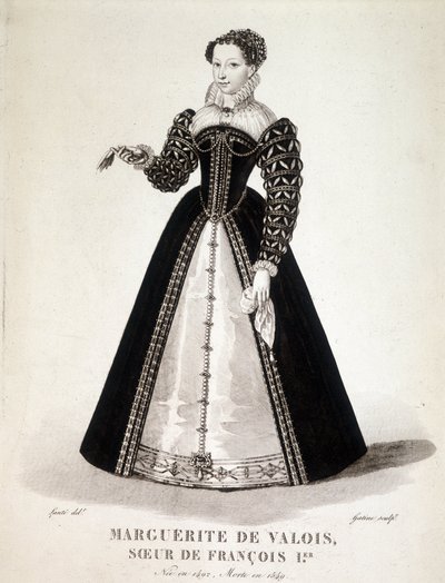Retrato de Margarita de Navarra (Margarita de Valois, Margarita de Angulema o Margarita de Francia) (1492-1549) Reina de Navarra y Poetisa - siglo XIX de French School