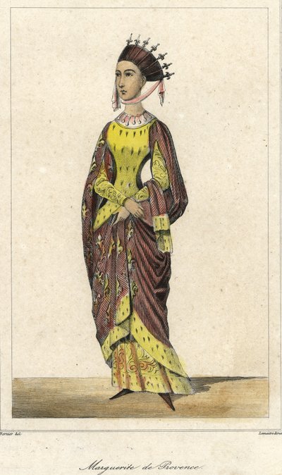 Retrato de Margarita de Provenza (1221 - 1295), Reina de Francia, esposa de Luis IX. Grabado del siglo XIX. de French School
