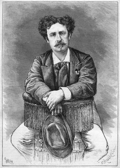 Retrato de Mariano Fortuny (1838-1874), pintor español. Grabado en "Le Monde Illustré" n°921 del 5 de diciembre de 1874. de French School
