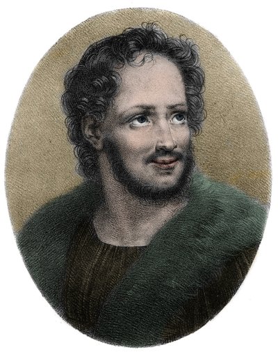Retrato de Mathurin Regnier (1573-1613), poeta satírico francés - grabado de French School