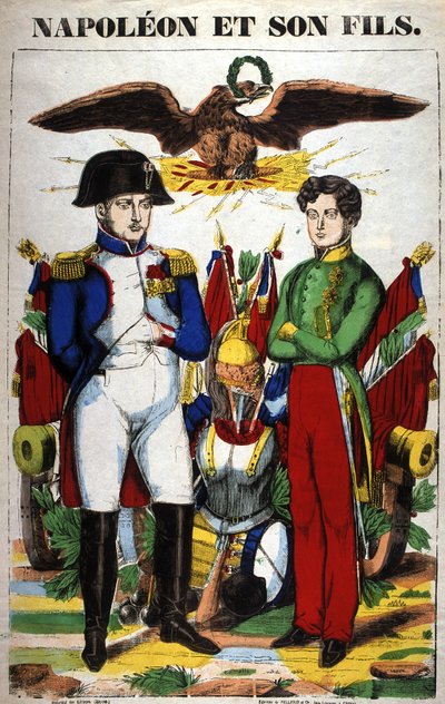 Retrato de Napoleón I y su hijo, Napoleón II. Imagen de Epinal de French School