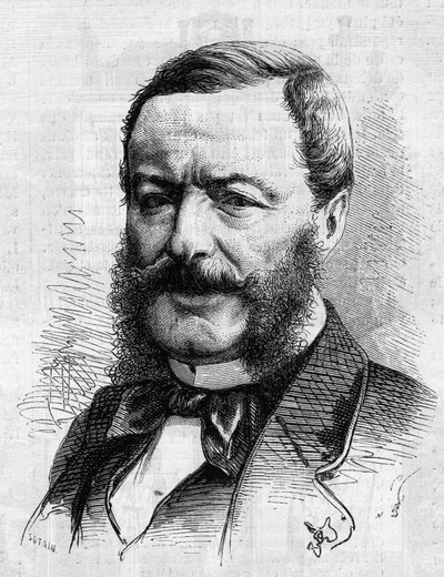 Retrato de Nestor Roqueplan (1804-1870), escritor, periodista y administrador de teatros franceses. Grabado en "Le Monde Illustré" n°681 del 30 de abril de French School