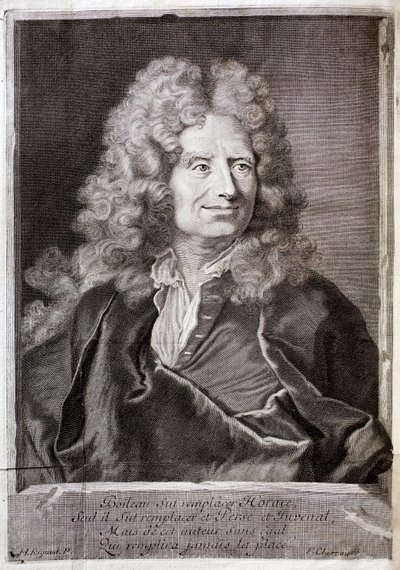 Retrato de Nicolas Boileau, también conocido como Boileau Despreaux (Boileau-Despreaux) (1636-1711) poeta, escritor. Grabado para ilustrar las Obras de M. Boileau Despreaux, con iluminaciones históricas, Volumen 1, edición Fabre et Barillot. de French School