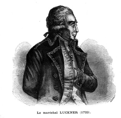 Retrato de Nicolas Luckner (1722-1794), militar francés de origen alemán. Grabado en "Les Illustrations De L