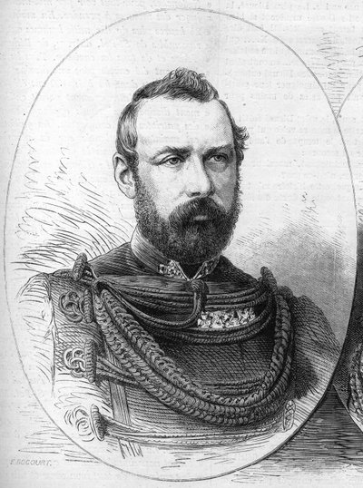 Retrato de Oscar II (1829-1907), Rey de Suecia y Noruega. Grabado en "Le Monde Illustré" n°807 del 28 de septiembre de 1872. de French School