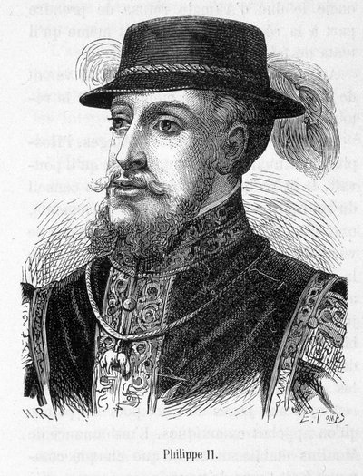 Retrato de Felipe II (Felipe-Augusto) - en "Historia de Francia" de Henri Martin de French School