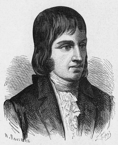 Retrato de Philippe Lebon (1769 - 1804), ingeniero y químico francés (inventor de la iluminación a gas) - en “Album de la Ciencia; científicos ilustres; Grandes descubrimientos” 1896. de French School