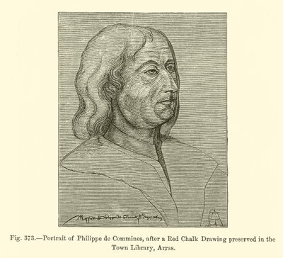 Retrato de Philippe de Commines, según un dibujo en tiza roja conservado en la Biblioteca Municipal de Arras (grabado) de French School