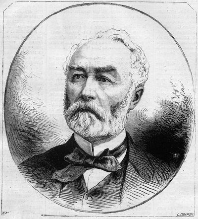 Retrato de Pierre Frédéric Dorian (1814-1873), político francés, ministro de obras públicas bajo la Tercera República en 1870. Grabado en "Le Monde Illustré" n°707 del 29 de octubre de French School