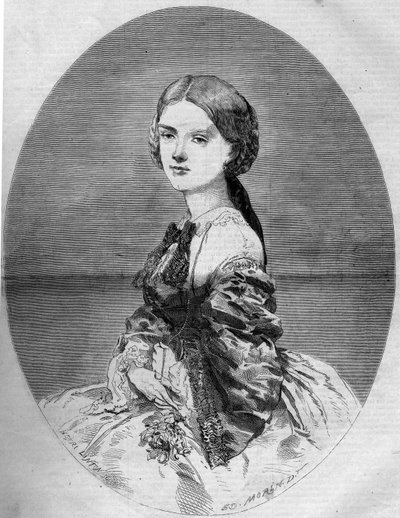 Retrato de la Princesa Clotilde de Saboya (1843-1911), futura esposa del Príncipe Napoleón (1822-1891). Grabado en 
