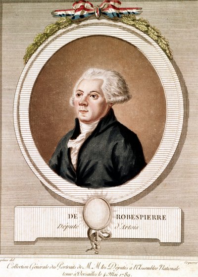 Retrato de Robespierre (grabado) - Retrato de Maximilien Robespierre en medallón en la serie de retratos de los diputados en la Asamblea Nacional celebrada en Versalles el 4/05/1789 de French School