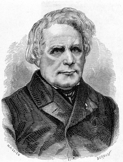Retrato de Ruhmkorff Heinrich Daniel (1803 - 1877), constructor de instrumentos de física (el aparato de inducción), mecánico y electricista alemán - en “Álbum de Ciencia; científicos ilustres; Grandes descubrimientos” 1896 de French School