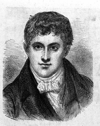 Retrato de Sir Humphry Davy (1778 - 1829), químico y físico británico - en "Álbum de Ciencia; científicos ilustres; Grandes Descubrimientos" 1896 de French School