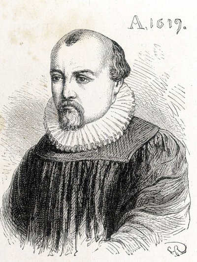 Retrato de Solomon de Caus (1576-1624), físico francés - en “Album of Science; illustrious scholars; Great Discoveries” 1896. de French School