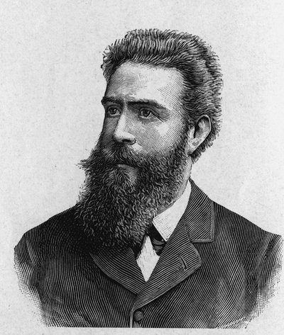Retrato de Wilhelm Conrad Rontgen (Roentgen) (1845 - 1923) - en “Álbum de la Ciencia; científicos ilustres; Grandes descubrimientos” 1896 de French School