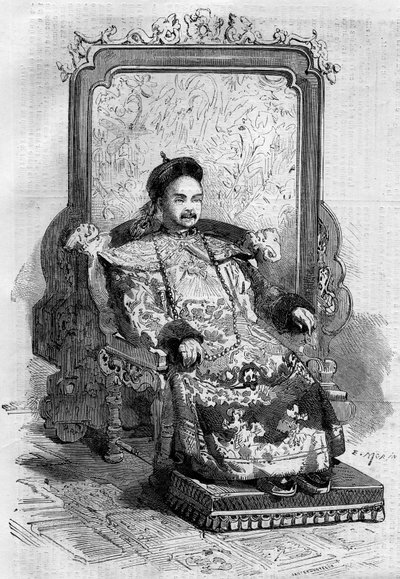 Retrato de Xianfeng (1831-1861), Emperador de China de la Dinastía Qing. Grabado en 